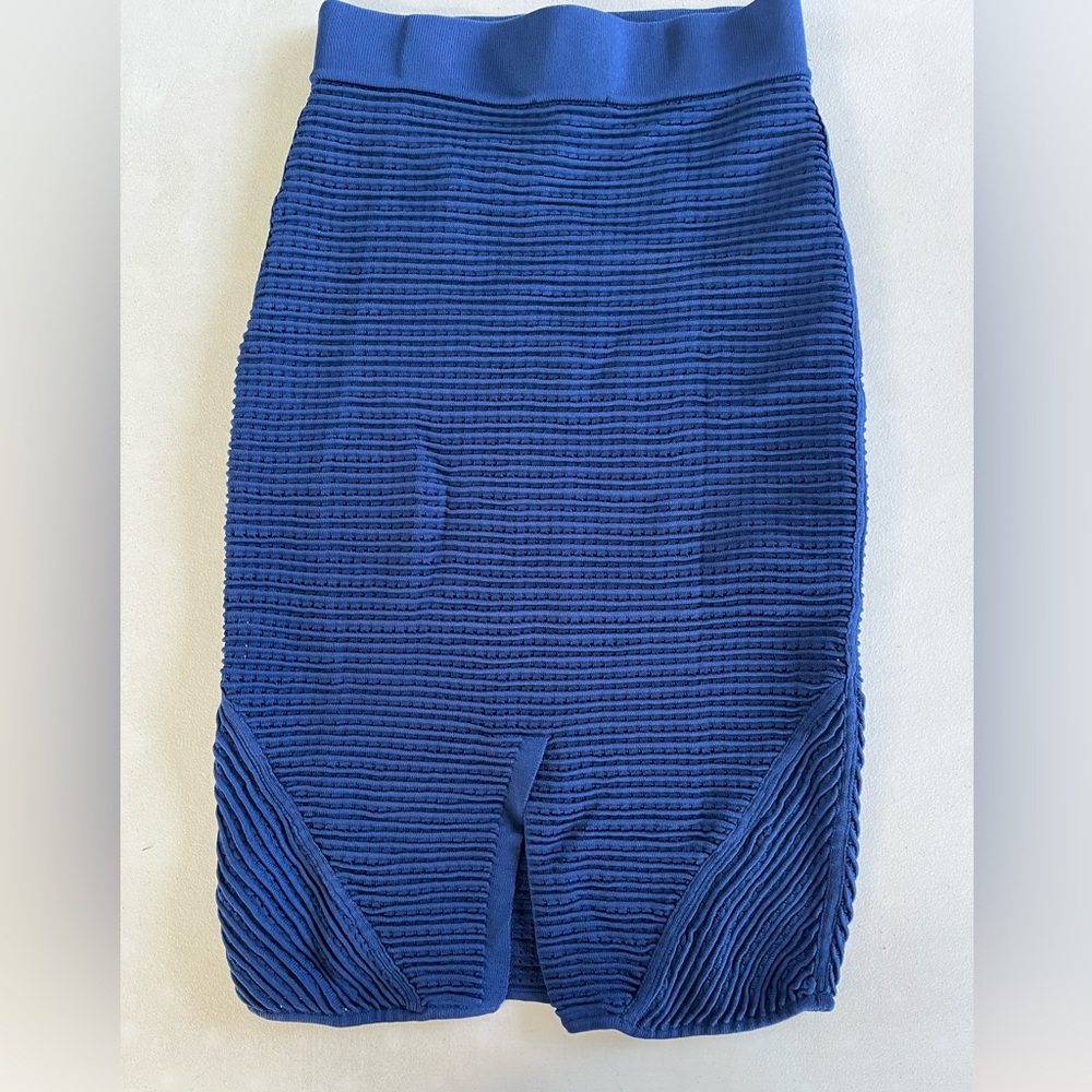 bebe Blue Textured Pencil Skirt